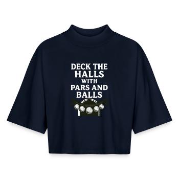 Deck The Halls With Pars And Balls Christmas Golf - Boxy Women's Recycled 1/2 Sleeved T-Shirt by Stanley/Stella - navy - Front - AI Model Female 172 light (172cm)