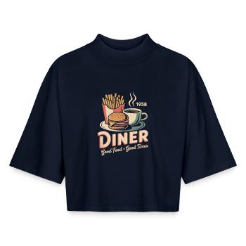 Vintage Diner Werbung - Boxy Frauen Recyceltes 1/2 Sleeved T-Shirt by Stanley/Stella - Navy - Vorne - AI Model Female 172 light (172cm)