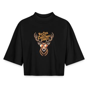 Cerf avec des bois Noël laid - T-shirt femme coupe boxy recyclé manches mi-longues Stanley/Stella - noir - Devant - AI Model Female 172 light (172cm)