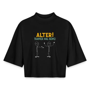 Stick Figure OLD TRAINER TIMES LEGS Drôle - T-shirt femme coupe boxy recyclé manches mi-longues Stanley/Stella - noir - Devant - AI Model Female 172 light (172cm)
