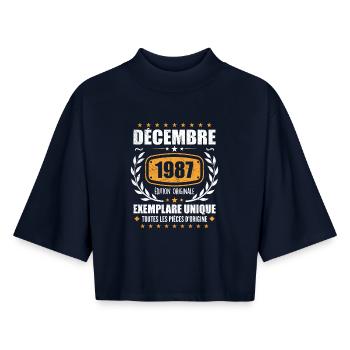 Décembre 1987 Anniversaire - Nées En Décembre 1987 - T-shirt femme coupe boxy recyclé manches mi-longues Stanley/Stella - marine - Devant - AI Model Female 172 light (172cm)