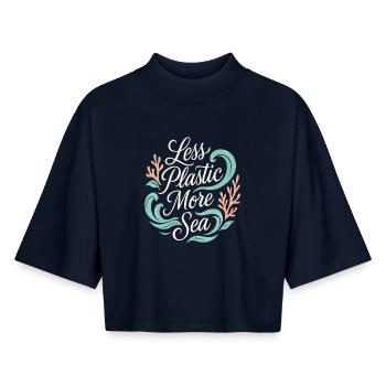 Less Plastic More Sea – Umwelt & Ozean Schutz - Boxy Frauen Recyceltes 1/2 Sleeved T-Shirt by Stanley/Stella - Navy - Vorne - AI Model Female 172 light (172cm)