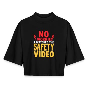 SafetyVideo Humour Dire - T-shirt femme coupe boxy recyclé manches mi-longues Stanley/Stella - noir - Devant - AI Model Female 172 light (172cm)