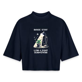 Survivant en basse lumière | Plantes Gamer Dicton - T-shirt femme coupe boxy recyclé manches mi-longues Stanley/Stella - marine - Devant - AI Model Female 172 light (172cm)