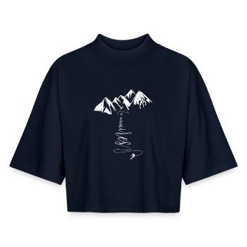 Les Menuires Ski 3 Vallées Vallée des Belleville - T-shirt femme coupe boxy recyclé manches mi-longues Stanley/Stella - marine - Devant - AI Model Female 172 light (172cm)