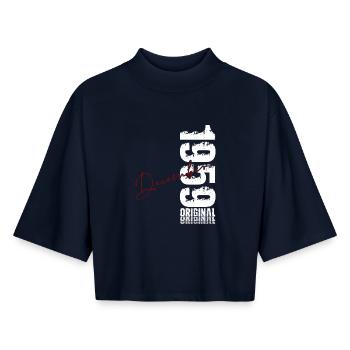 66th Birthday Original December Vintage 1959 - Boxy Women's Recycled 1/2 Sleeved T-Shirt by Stanley/Stella - navy - Front - AI Model Female 172 light (172cm)
