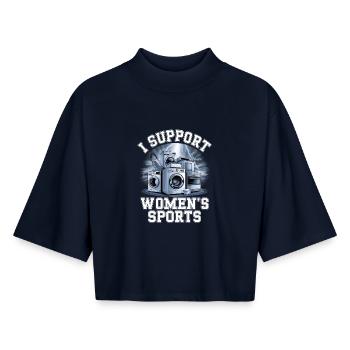 Je soutiens le bootleg inportable du sport féminin - T-shirt femme coupe boxy recyclé manches mi-longues Stanley/Stella - marine - Devant - AI Model Female 172 light (172cm)