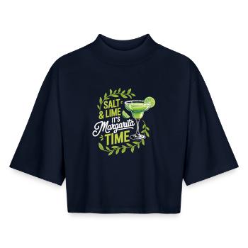 Tequila Cocktail Margarita Time Shirt - Boxy Women's Recycled 1/2 Sleeved T-Shirt by Stanley/Stella - navy - Front - AI Model Female 172 light (172cm)