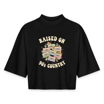 Cassette hip hop enregistrée sur le R&B des années 90 - T-shirt femme coupe boxy recyclé manches mi-longues Stanley/Stella - noir - Devant - AI Model Female 172 light (172cm)