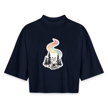 Northern Lights Fox in the Forest - Boxy Women's Recycled 1/2 Sleeved T-Shirt by Stanley/Stella - navy - Front - AI Model Female 172 light (172cm)