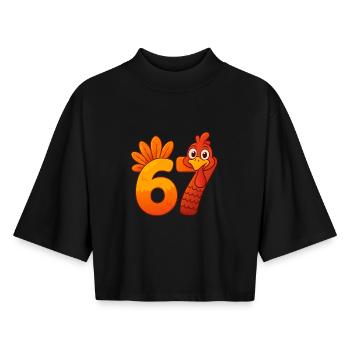 Funny Six Seven 6 7 Meme Thanksgiving - T-shirt femme coupe boxy recyclé manches mi-longues Stanley/Stella - noir - Devant - AI Model Female 172 light (172cm)