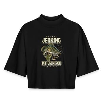 Immer mit meiner Rute zucken Lustiges Angeln Geboren 1938 - Boxy Frauen Recyceltes 1/2 Sleeved T-Shirt by Stanley/Stella - Schwarz - Vorne - AI Model Female 172 light (172cm)
