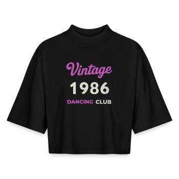 Vintage 1986 – Année de naissance du Dancing Club Rétro - T-shirt femme coupe boxy recyclé manches mi-longues Stanley/Stella - noir - Devant - AI Model Female 172 light (172cm)