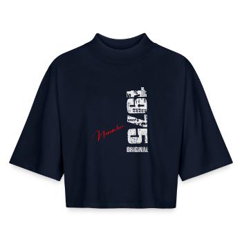 November 1975 Vintage Retro Birthday - Boxy Women's Recycled 1/2 Sleeved T-Shirt by Stanley/Stella - navy - Front - AI Model Female 172 light (172cm)