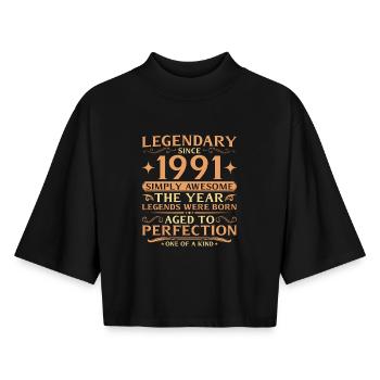 35. Geburtstag Jahrgang der Legenden 1991 - Boxy Frauen Recyceltes 1/2 Sleeved T-Shirt by Stanley/Stella - Schwarz - Vorne - AI Model Female 172 light (172cm)