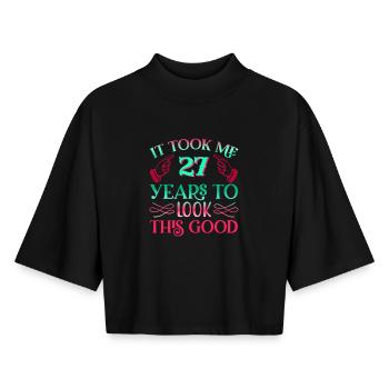 Es dauerte 27 Jahre um so gut auszusehen - Boxy Frauen Recyceltes 1/2 Sleeved T-Shirt by Stanley/Stella - Schwarz - Vorne - AI Model Female 172 light (172cm)