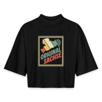 Emblème rétro original de Saxe - T-shirt femme coupe boxy recyclé manches mi-longues Stanley/Stella - noir - Devant - AI Model Female 172 light (172cm)