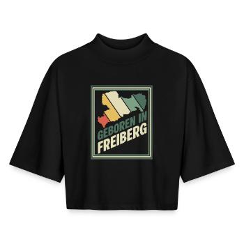 Born in Freiberg - Boxy Women's Recycled 1/2 Sleeved T-Shirt by Stanley/Stella - black - Front - AI Model Female 172 light (172cm)