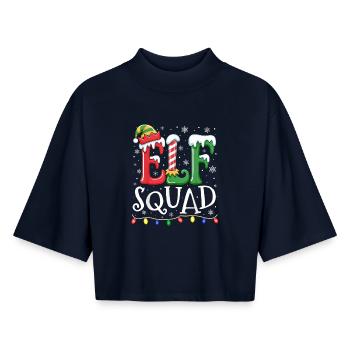 Elf Squad Christmas Cheer - T-shirt femme coupe boxy recyclé manches mi-longues Stanley/Stella - marine - Devant - AI Model Female 172 light (172cm)