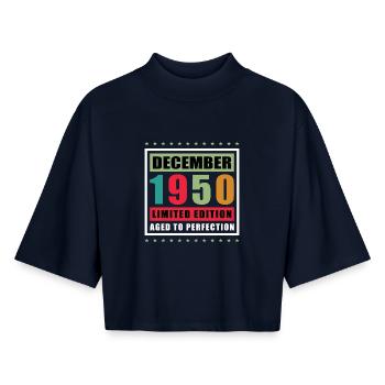 75. Geburtstag Geschenk Oldtimer Dezember 1950 - Boxy Frauen Recyceltes 1/2 Sleeved T-Shirt by Stanley/Stella - Navy - Vorne - AI Model Female 172 light (172cm)
