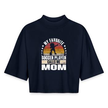 Joueurs de football - T-shirt femme coupe boxy recyclé manches mi-longues Stanley/Stella - marine - Devant - AI Model Female 172 light (172cm)