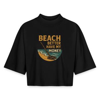 Beach a intérêt à m’amuser avec la détection de métaux - T-shirt femme coupe boxy recyclé manches mi-longues Stanley/Stella - noir - Devant - AI Model Female 172 light (172cm)