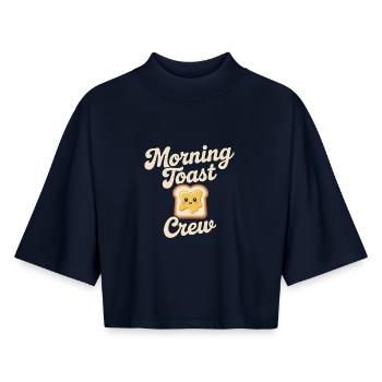 Morning Toast Crew - Boxy Frauen Recyceltes 1/2 Sleeved T-Shirt by Stanley/Stella - Navy - Vorne - AI Model Female 172 light (172cm)