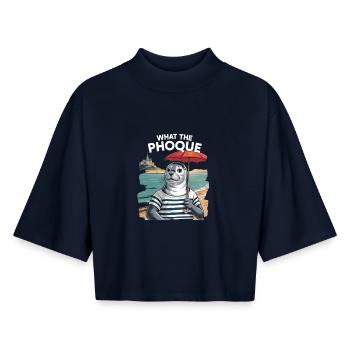 What the Phoque Normandy Regional Humor Pride - Boxy Women's Recycled 1/2 Sleeved T-Shirt by Stanley/Stella - navy - Front - AI Model Female 172 light (172cm)
