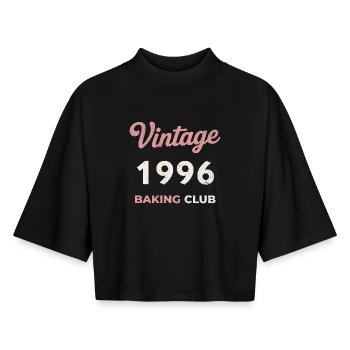 Millésime 1996 – Année de naissance rétro du Baking Club - T-shirt femme coupe boxy recyclé manches mi-longues Stanley/Stella - noir - Devant - AI Model Female 172 light (172cm)