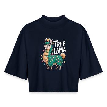 Weihnachtslama T-Shirt – Witziges Tree Lama - Boxy Frauen Recyceltes 1/2 Sleeved T-Shirt by Stanley/Stella - Navy - Vorne - AI Model Female 172 light (172cm)