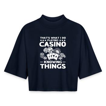 Joueur de casino - T-shirt femme coupe boxy recyclé manches mi-longues Stanley/Stella - marine - Devant - AI Model Female 172 light (172cm)