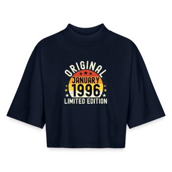 Anniversaire Janvier 1996 Limited Edition Original - T-shirt femme coupe boxy recyclé manches mi-longues Stanley/Stella - marine - Devant - AI Model Female 172 light (172cm)