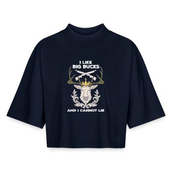 Crown Moose with Rifles Saying - Boxy Women's Recycled 1/2 Sleeved T-Shirt by Stanley/Stella - navy - Front - AI Model Female 172 light (172cm)