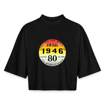 80th Birthday 1946 Vintage - Boxy Women's Recycled 1/2 Sleeved T-Shirt by Stanley/Stella - black - Front - AI Model Female 172 light (172cm)