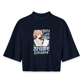 Just A Girl Who Loves Anime And Sketching - Boxy Women's Recycled 1/2 Sleeved T-Shirt by Stanley/Stella - navy - Front - AI Model Female 172 light (172cm)