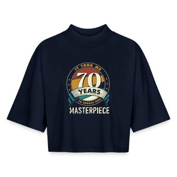 70 Jahre Meisterwerk Jubiläum - Boxy Frauen Recyceltes 1/2 Sleeved T-Shirt by Stanley/Stella - Navy - Vorne - AI Model Female 172 light (172cm)