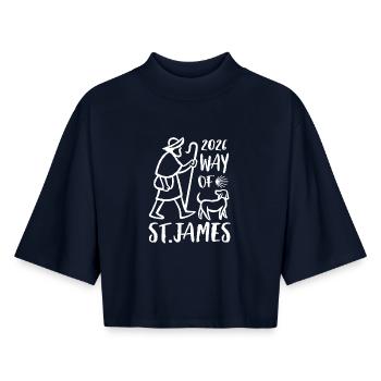 Buen Camino 2026 | Le Camino de Santiago Le voyage est le but - T-shirt femme coupe boxy recyclé manches mi-longues Stanley/Stella - marine - Devant - AI Model Female 172 light (172cm)