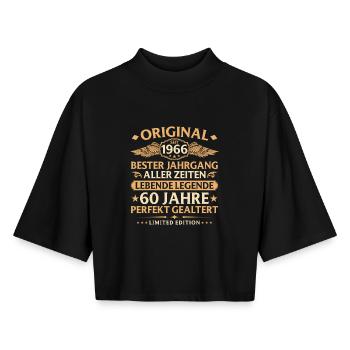 Birthday born 1966 - 60 years - Boxy Women's Recycled 1/2 Sleeved T-Shirt by Stanley/Stella - black - Front - AI Model Female 172 light (172cm)