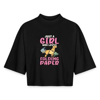 Girl Loves Origami Paper Art - Boxy Women's Recycled 1/2 Sleeved T-Shirt by Stanley/Stella - black - Front - AI Model Female 172 light (172cm)