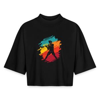 Lacrosse Player Retro Kids Men's Lacrosse - Boxy Women's Recycled 1/2 Sleeved T-Shirt by Stanley/Stella - black - Front - AI Model Female 172 light (172cm)