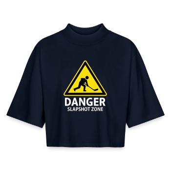 Danger Slapshot Zone Eishockey Warnschild - Boxy Women's Recycled 1/2 Sleeved T-Shirt by Stanley/Stella - navy - Front - AI Model Female 172 light (172cm)