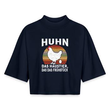 Huhn Frühstück Humor Retro - Boxy Frauen Recyceltes 1/2 Sleeved T-Shirt by Stanley/Stella - Navy - Vorne - AI Model Female 172 light (172cm)