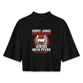 Désolé les gars, mon cheval est chaud ! Chemise équestre - T-shirt femme coupe boxy recyclé manches mi-longues Stanley/Stella - noir - Devant - AI Model Female 172 light (172cm)