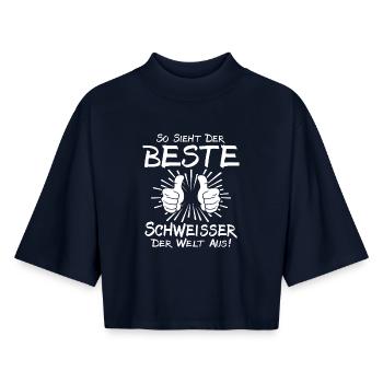Bester Schweisser - Boxy Frauen Recyceltes 1/2 Sleeved T-Shirt by Stanley/Stella - Navy - Vorne - AI Model Female 172 light (172cm)