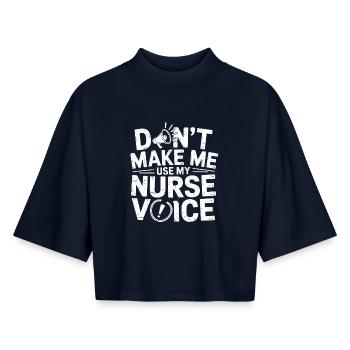 Nurse Voice Spruch Druck - Boxy Frauen Recyceltes 1/2 Sleeved T-Shirt by Stanley/Stella - Navy - Vorne - AI Model Female 172 light (172cm)
