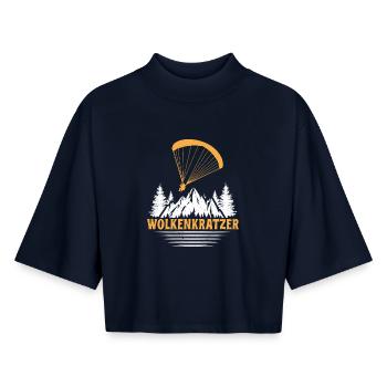 Paraglider WOLKENKRATZER LUSTIG - Boxy Frauen Recyceltes 1/2 Sleeved T-Shirt by Stanley/Stella - Navy - Vorne - AI Model Female 172 light (172cm)