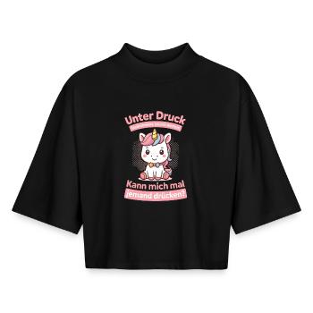 Licorne sous pression, câlins-moi s’il te plaît chemise - T-shirt femme coupe boxy recyclé manches mi-longues Stanley/Stella - noir - Devant - AI Model Female 172 light (172cm)