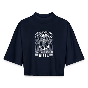 Rentner EINMAL CUXHAVEN STATT ALTERSHEIM Lustig - Boxy Frauen Recyceltes 1/2 Sleeved T-Shirt by Stanley/Stella - Navy - Vorne - AI Model Female 172 light (172cm)