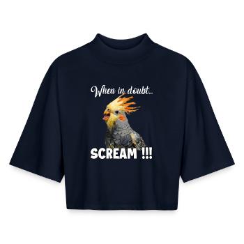Creative Gifts Cockatoo Holder and Cockatiel - Boxy Women's Recycled 1/2 Sleeved T-Shirt by Stanley/Stella - navy - Front - AI Model Female 172 light (172cm)