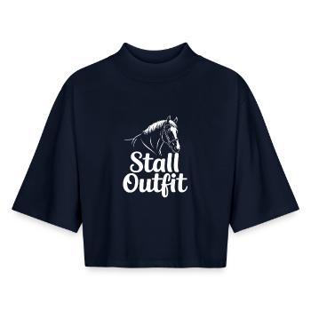 Cavalier d’écurie - T-shirt femme coupe boxy recyclé manches mi-longues Stanley/Stella - marine - Devant - AI Model Female 172 light (172cm)